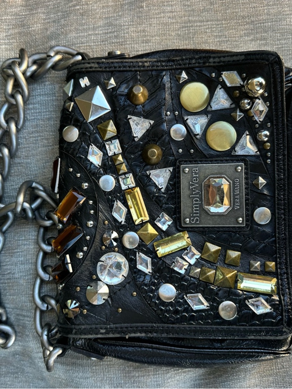 Simply Vera Vera Wang Black Embellished Wristlet Clutch with Mixed Studs